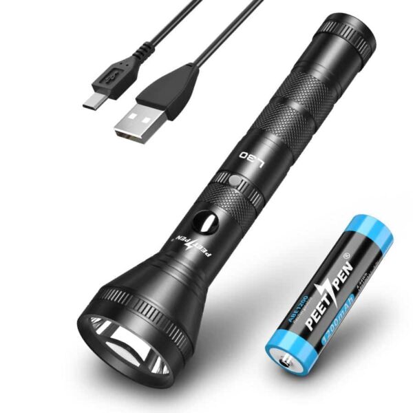 Buy Best 400M Peetpen L30 Led Usb Rechargeable Flashlight 1200 Lumens 400Meters Beam Ipx6 Waterproof 2Sc Li Ion 1200Mah Batteryincluded 2 Price In Kenya Lumen Vault 400M Peetpen L30- Led Usb Rechargeable Flashlight 1200 Lumens, 400Meters Beam, Ipx6 Waterproof, 2Sc Li-Ion 1,200Mah Battery(Included) Super Bright Flashlights Peetpen L30 Flashlight Adopts German Osram P8 Led, The Maximum Output Is 1200 Lumens, And The Maximum Beam Length Nearly 1968Ft(600M). The Flashlights Are 7.97In Length, Weigh 8.47Oz With A Battery.4 Modes / Convenient Operation?Features 4 Modes Settings: High / Low / Strobe / Sos. One Button Is Used For All Operations, So No Complicated Operation Process. The Ergonomic Design Of Led Flashlights Does Not Feel Tired After Using The Flashlight For A Long Time. Give You A Comfortable Experience.Usb Rechargeable Flashlight. This Led Torch Is Powered By A 18650 Rechargeable Li-Ion Battery, Also It Comes Charging Cable (Included) To Charges The Battery. The Flashlight'S High Lumens Full Recharge In Just 3 Hours And After Being Fully Charged In Low Mode, It Can Continue To Use For 9 Hours. It With Low Battery Indicator Built Into The Light And The Red/Green Shows On The Switch To Indicate Battery Power And Charging Status.?Waterproof And Durable. The Rechargeable Flashlight Is Made Of Strong Aluminum Alloy, Ipx6-Rated Water-Resistant, And Designed For Use In Heavy Rain And Impact Resistance Of 1 Meter. Its Durable Aluminum Body And Shock-Resistance Endure Rough Handling.The Packing List Includes 1 Peetpen L30 Flashlight, 1 Rechargeable Battery (In The Flashlight), 2 Waterproof Backup Rings, And 1 User Manual. Free Returns Within 30 Days. Free Maintenance Within 1 Year, Customer Service 24 * 7 Hours.