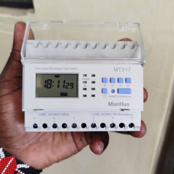 Manhua 3 Phase Timer Switch Mt317 7 E1730377214448 The Manhua Mt317 3-Phase Digital Timer Switch Is A 16A Din Rail Timer Switch For Precise Time Control In 380Vac Systems. It Offers Minute, Hourly, Daily And Weekly Scheduling With Up To 16 Programmable Settings.  The Din Rail-Mounted Design Ensures Easy Installation, And It Operates Reliably In Temperatures From -10℃ To +60℃. The Mt317 Provides Dependable Three-Phase Time Control For Both Commercial And Industrial Applications.