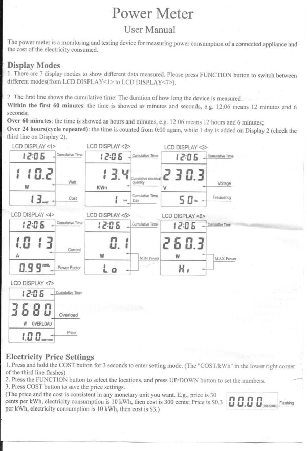 watt meter user manual