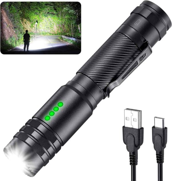 Peetpen L28 Rechargeable Flashlight – 1500 Lumen Led Torch With Usb C Waterproof Long Range Beam Tactical Edc For Camping Emergency 5 Built From Aircraft-Grade Aluminum Alloy, The L28 Is Impact-Resistant, Lightweight, And Ipx6 Waterproof, Making It Reliable In Rain And Rough Conditions. It Runs On A High-Capacity 18650 Li-Ion Battery (Included) And Features A Usb Charging Port With Smart Indicators (Red While Charging, Green When Full).
