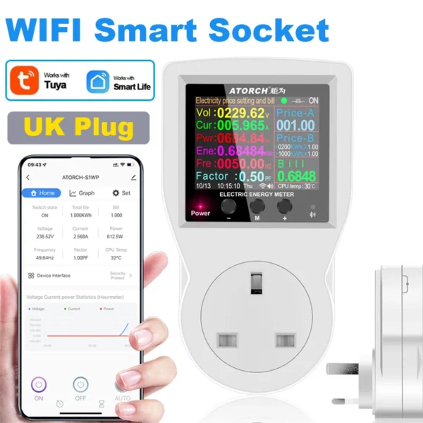 Atorch S1 Smart Meter Socket Kill A Watt Energy Meter The S1 Smart Wifi Energy Meter Tuya Socket Is The Ideal Solution For Anyone Who Wants To Monitor And Manage Electricity Usage, Protect Appliances, And Save Energy Effortlessly — Whether You'Re Home Or Away. More Advanced Than The Kill A Watt Energy Meter Socket. Uses Tuya Or Smartlife App.